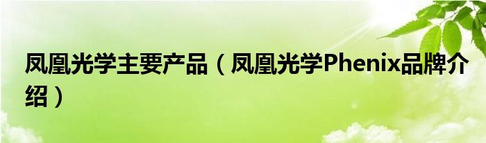 凤凰光学主要产品（凤凰光学Phenix品牌介绍）
