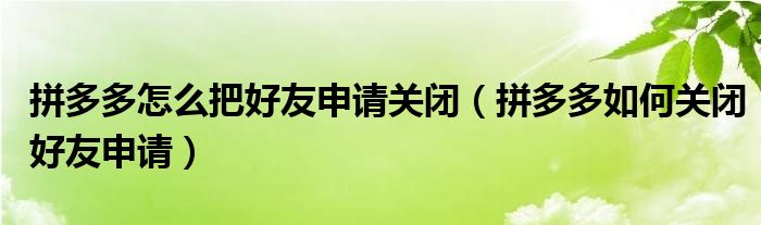 拼多多怎么把好友申请关闭（拼多多如何关闭好友申请）