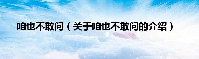 咱也不敢问（关于咱也不敢问的介绍）