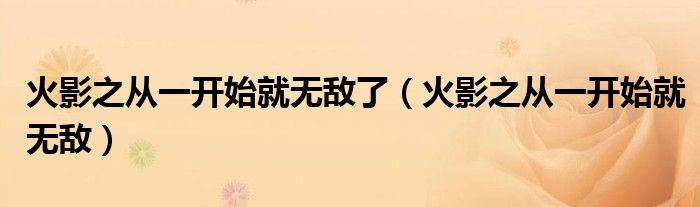 火影之从一开始就无敌了（火影之从一开始就无敌）